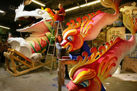 Artists at Mardi Gras World in New Orleans, Louisiana, put the finishing touches on a parade float. Photo courtesy of Victor Block.