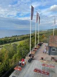A distant ferry seen from Hotel Gyllene Uttern travels between Granna and Visingso several times each day. Photo courtesy of Lesley Frederikson.