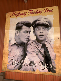 A poster on Main Street in Mount Airy, North Carolina, features Andy Griffith as Sheriff Taylor and Don Knotts as Barney Fife in the popular 1960s TV series "The Andy Griffith Show." Photo courtesy of Sharon Whitley Larsen.