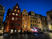 . Evening falls on Stortorget, the main plaza of Gamla Stan, in Stockholm, Sweden. Photo courtesy of Lesley Frederikson. 