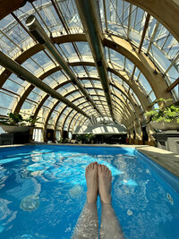 The indoor rooftop pool at the Ritz Carlton Hotel in Santiago, Chile, is the perfect place to unwind after a day of sightseeing. Photo courtesy of Margot Black.