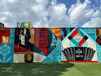 Shepard Fairey, who painted Barack Obama's famous "Hope" poster, also created this mural at Wynwood Walls in Miami, Florida. Photo courtesy of Candyce Stapen.