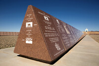 Twenty 100-foot-long triangular granite monuments showcase thousands of humanity's historic moments to educate future visitors from other worlds about mankind at the Museum of History in Granite in Felicity, California. Photo courtesy of the Museum of History in Granite. 