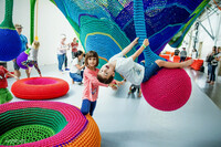  Kids love to explore "Whammock!" a huge, gravity-defying, large-scale crocheted sculpture of open pockets, hanging pendulums, pathways and crevices with humongous hammocks at the New Children's Museum in San Diego, California. Photo courtesy of The New Children's Museum. 