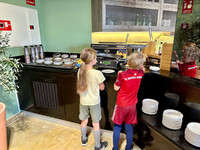 A pancake station at the Hilton Mallorca Galatzo allows children to make their own breakfast. Photo courtesy of Margot Black. 