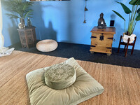  The author re-created a Zen Bali-themed yoga and meditation retreat space to visit and enjoy whenever she wants to go &#8212; no long-haul flight required. Photo courtesy of Nicola Bridges. 