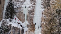Both ice-climbers and spectators enjoy the increasingly popular sport and outdoor adventure hobby at the Wyoming Ice Festival in Cody, Wyoming. Photo courtesy of the Wyoming Ice Festival.