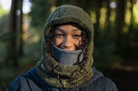 The Passenger Snowdrift Recycled Fleece hood is a great combo hood and neck gaiter with a mount insert for keeping your whole head, mouth, neck and face from freezing. Photo courtesy of Passenger.