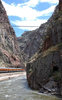  A train passes through a gorge in the Rocky Mountains. Photo courtesy of Gunold/Dreamstime.com 