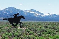 This metal statue in Lander County, Nevada, celebrates the service provided by the Pony Express. Photo courtesy of Jim Cottingham/Dreamstime.com.