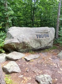  Visitors to the Dogtown & Babson Boulder Trail in Gloucester, Massachusetts, pass the Babson Word Rocks, boulders with inspirational words on them placed by Roger Babson. Photo courtesy of Veronica Casey/Dreamstime.com. 