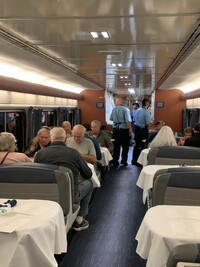  Sleeping car passengers enjoy included breakfast, lunch and dinner and meet new friends in the dining car. Photo courtesy of Sharon Whitley Larsen. 