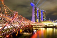  The Helix Bridge in Singapore is lighted at night to show its spiral construction. Photo courtesy of Ashwin Kharidehal/Dreamstime.com. 