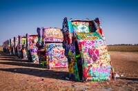  Cadillac Ranch along Route 66 in Amarillo, Texas, is a familiar landmark on the historic highway. Photo courtesy of Sandra Foyt. 
