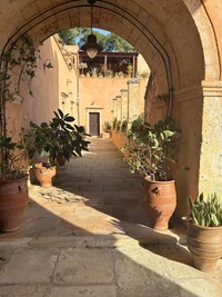 The Eastern Orthodox monastery Agia Triada on Crete celebrates the colors of its Venetian creators. Photo courtesy of Georgeanne Brennan.