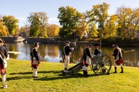  Reenactors demonstrate for spectators how the Battles of Saratoga in Saratoga, New York, would have happened. Photo courtesy Saratoga250/Daniel Wilson Photography. 