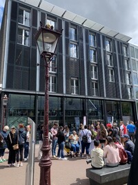  Visitors from around the world line up to visit the Anne Frank House in Amsterdam, the Netherlands. Photo courtesy of Sharon Whitley Larsen. 