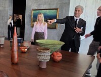  Michael Govan points out pieces in a collection at the Los Angeles County Museum of Art. Photo courtesy of Jim Farber. 