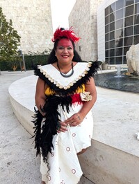 Hinatea Colombani, artistic director of Te Ara O Mai, SARL 'Arioi Experience in Tahiti. Photo courtesy of Athena Lucero.