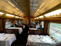 . Passengers on the Indian Pacific's Christmas Train dine on gourmet food in elegant surroundings. Photo courtesy of John Blanchette.