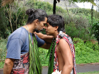  Hawaiians demonstrate the traditional "honi" greeting during a shore excursion from the Un-Cruise Safari Explorer. Photo courtesy of Sandra Scott. 