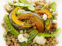  Roasted chickpeas add protein to a steamed vegetable dish. 
