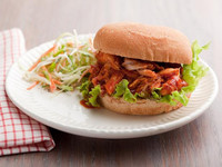  You can make BBQ pulled chicken sandwiches with the use of convenient store-bought rotisserie chicken. 