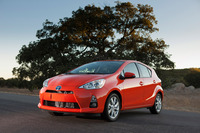  The subcompact Prius c is a gasoline-electric hybrid with fuel economy ratings of 53-mpg city, 46 highway on 87 octane fuel. Starting prices range from about $20,000 to $24,000. 