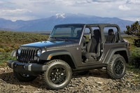 The Willys Wheeler has such upgrades as rock rails, black wheels, limited slip rear differential and "Willys" hood decals.