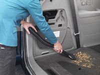 The HondaVac is hard-wired into the 12-volt system and is more powerful than a plug-in, but still not as thorough as a home or carwash vacuum.