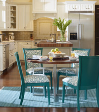  Table the discussion of dull, colorless furniture: This kitchen votes for vigorous hues and lively pattern. Photo courtesy of Somerton Dwelling. 
