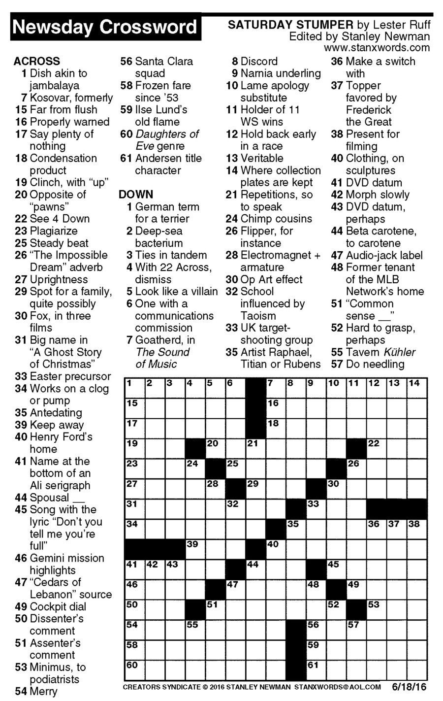 Newsday Printable Crossword