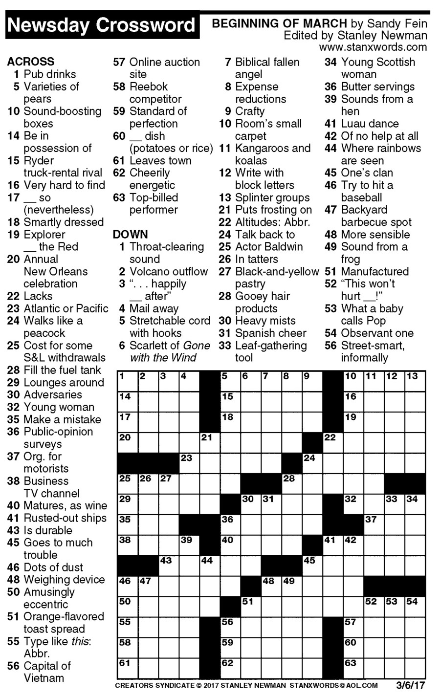 Stanley Newman Crossword Printable Printable World Holiday