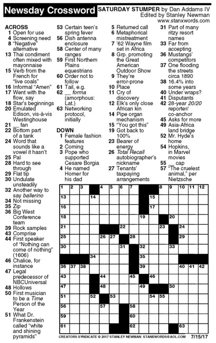 newsday crossword puzzle for jul 15 2017 by stanley newman creators