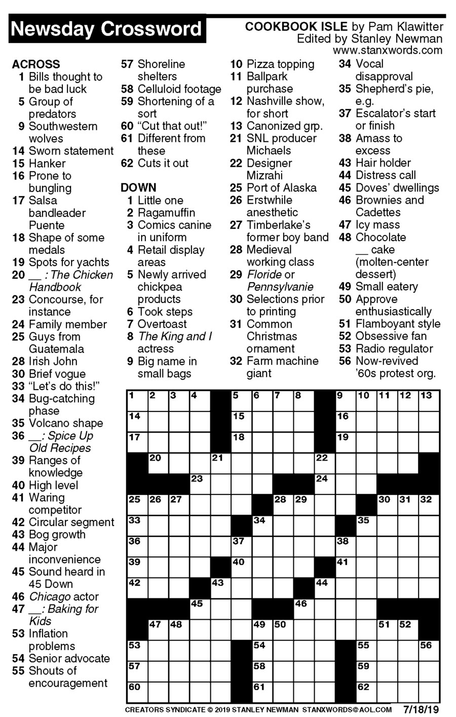 Newsday Crossword Puzzle Answers