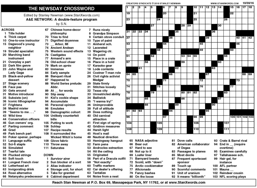 Newsday Crossword Puzzle Printable Printable World Holiday