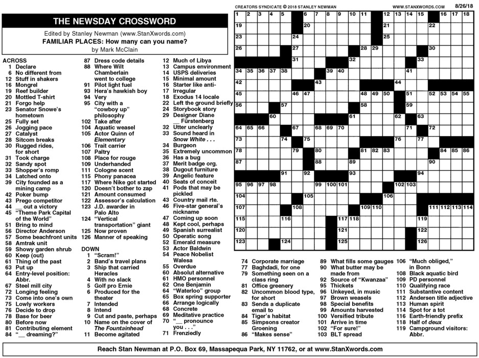 Sunday Printable Crosswords