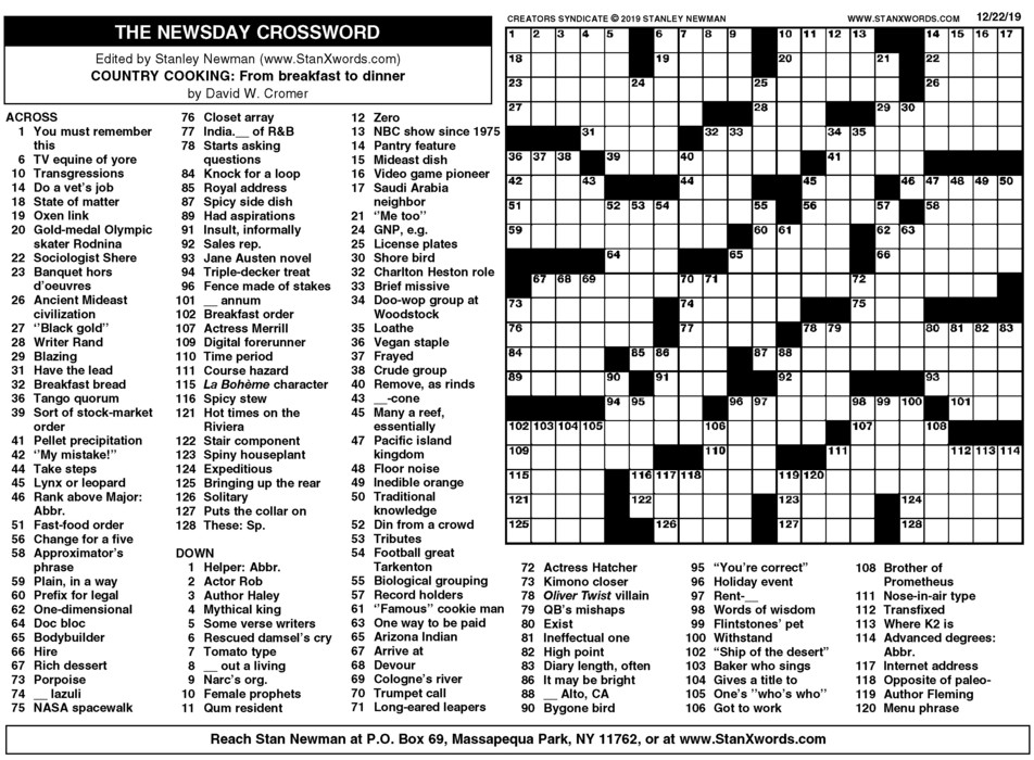 Newsday Sunday Crossword Printable Printable World Holiday
