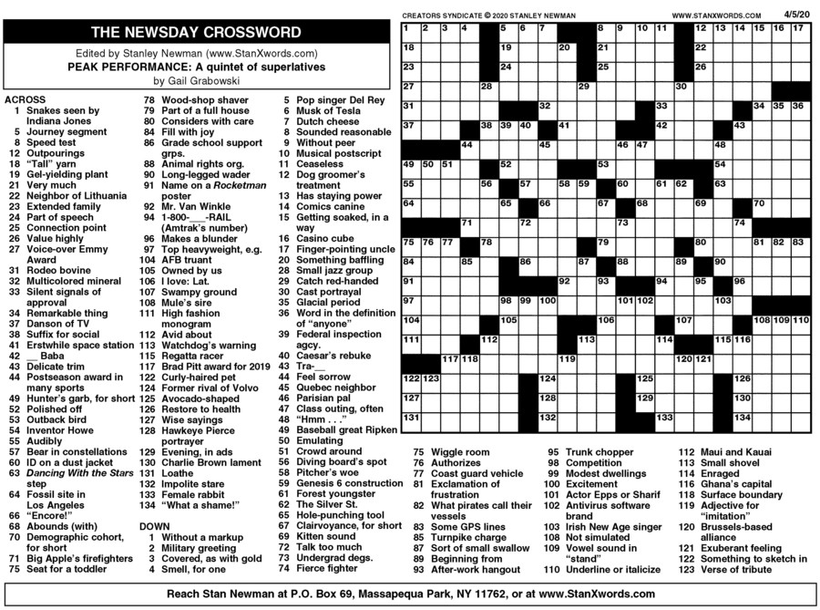 Newsday Sunday Crossword Printable Printable Blank World