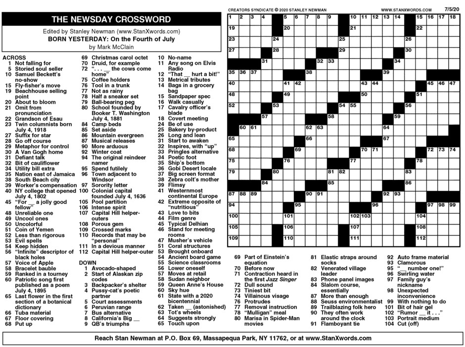 Newsday Sunday Crossword Printable Printable World Holiday