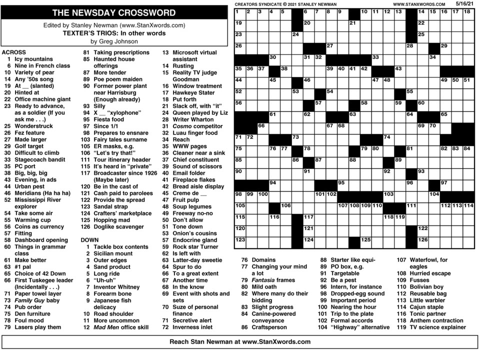 Newsday Crossword Printable Printable World Holiday