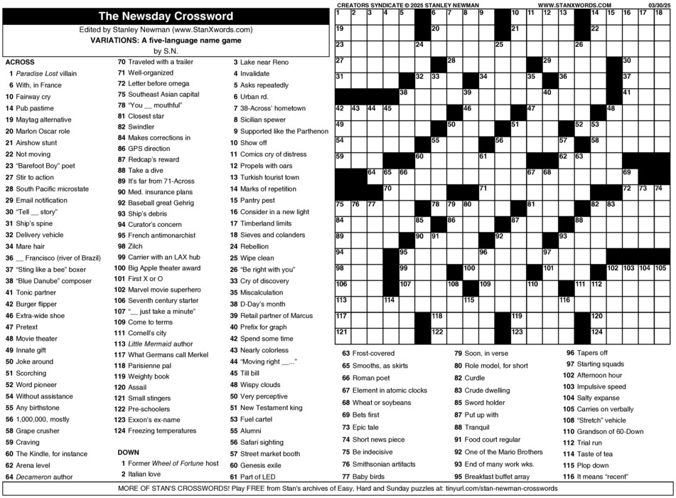 Newsday Crossword Sunday Creators Syndicate