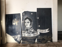 ERIE, Pennsylvania — Shattered remnants of Commodore Oliver Hazard Perry's infamous motto, "Don't Give Up the Ship," at the top of the stairs of a 100-plus-year-old building under reconstruction.
